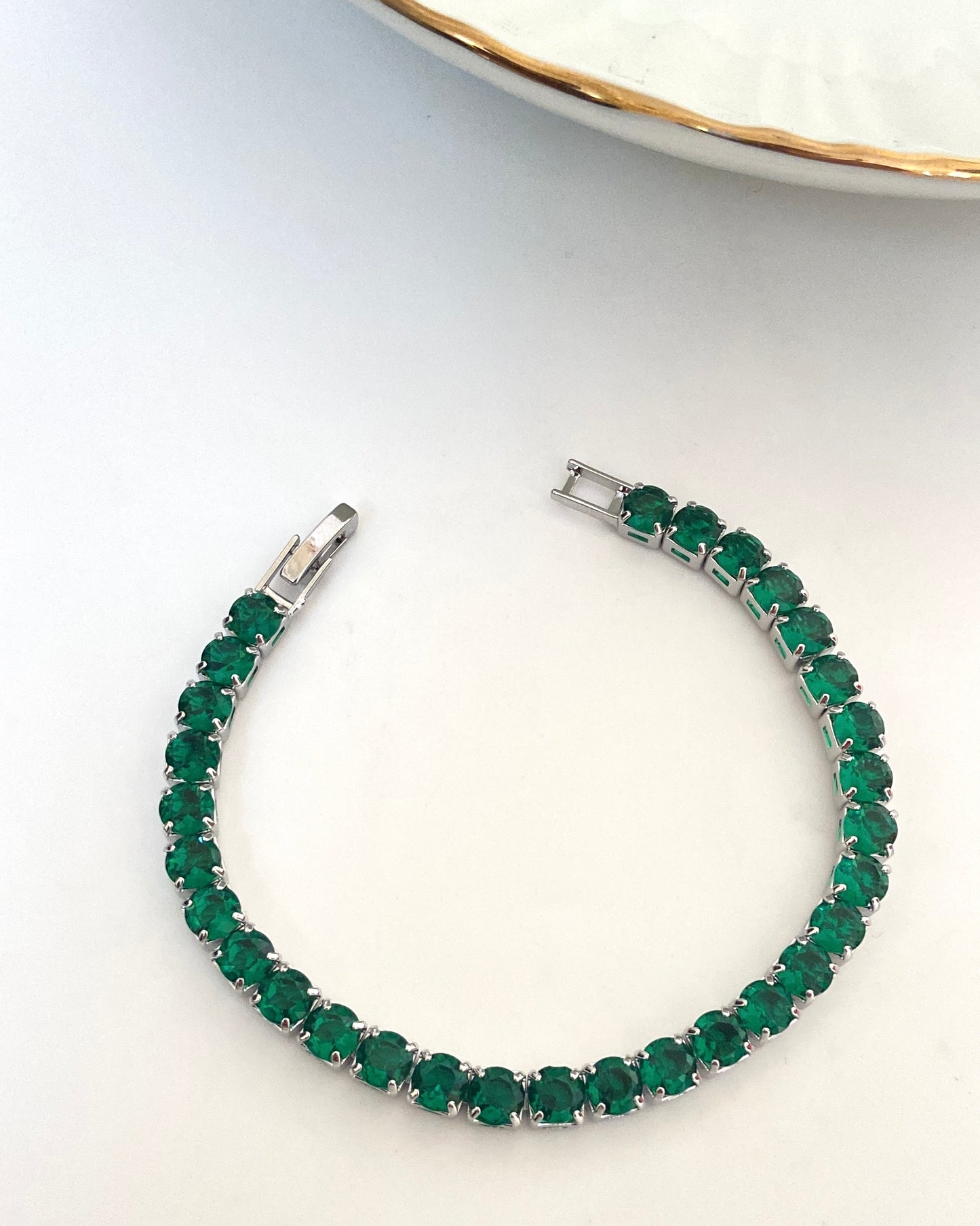Silver Emerald Tennis Bracelet
