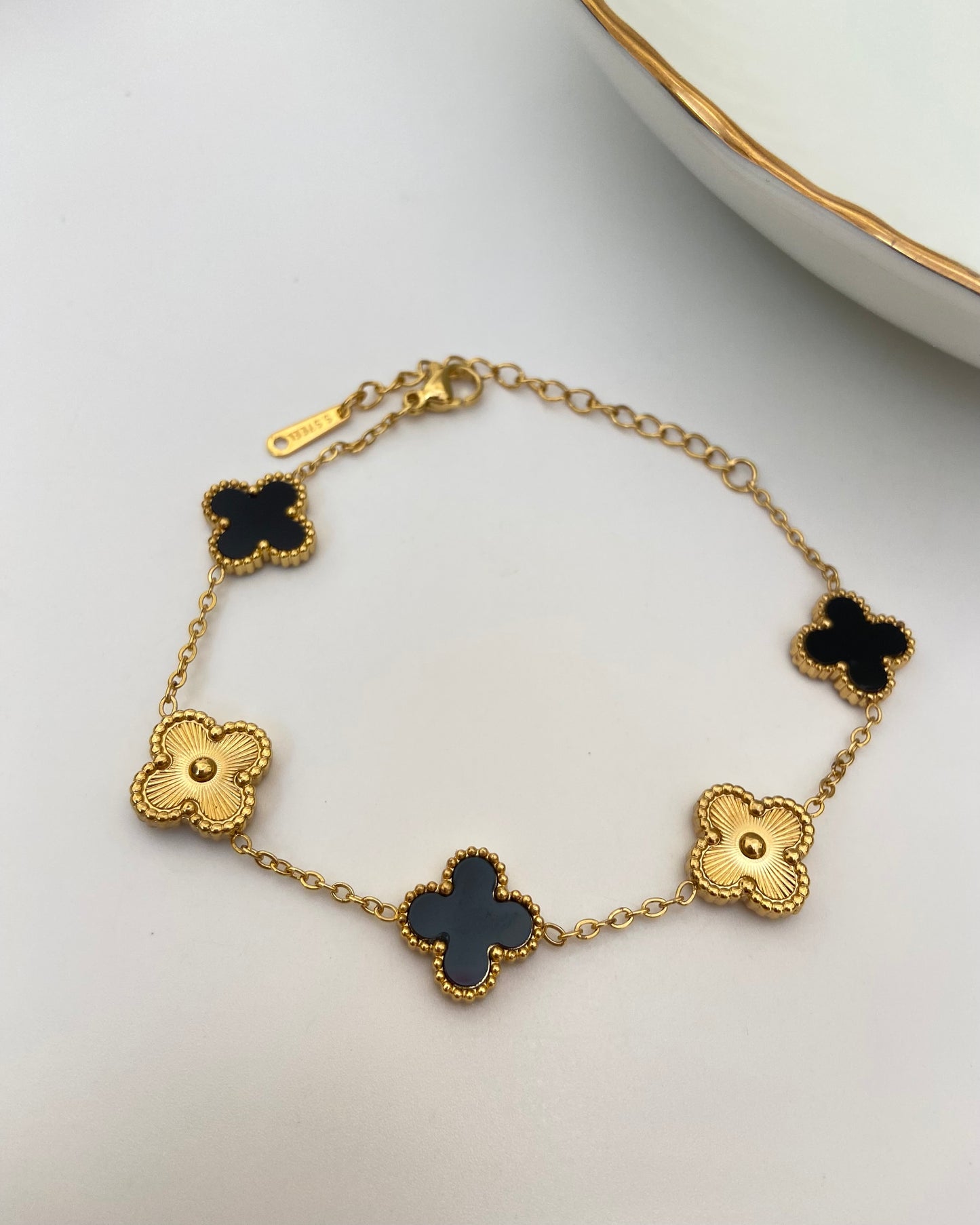 Black and Gold Clover Bracelet