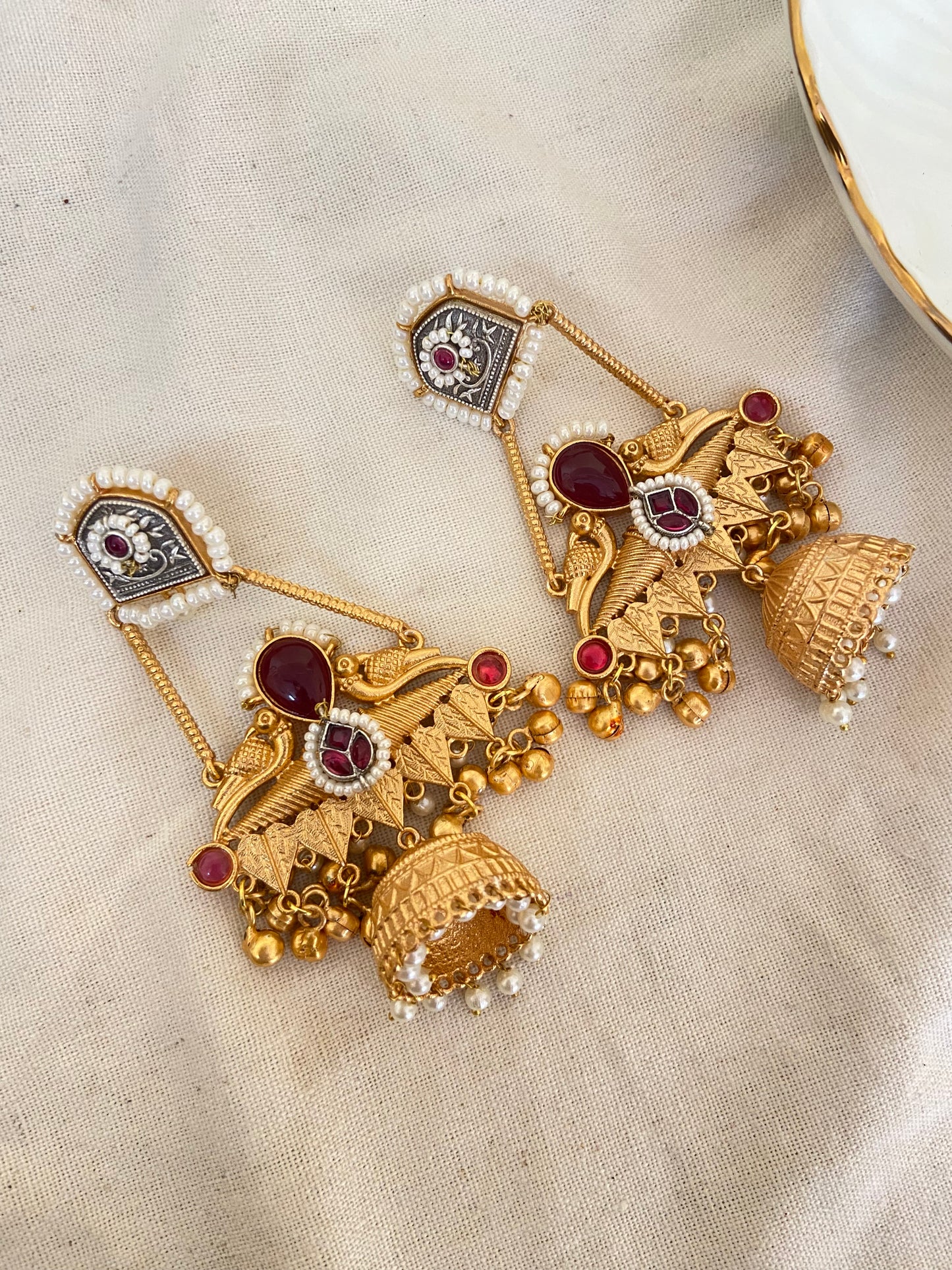 Ruby Peacock Jhumkas