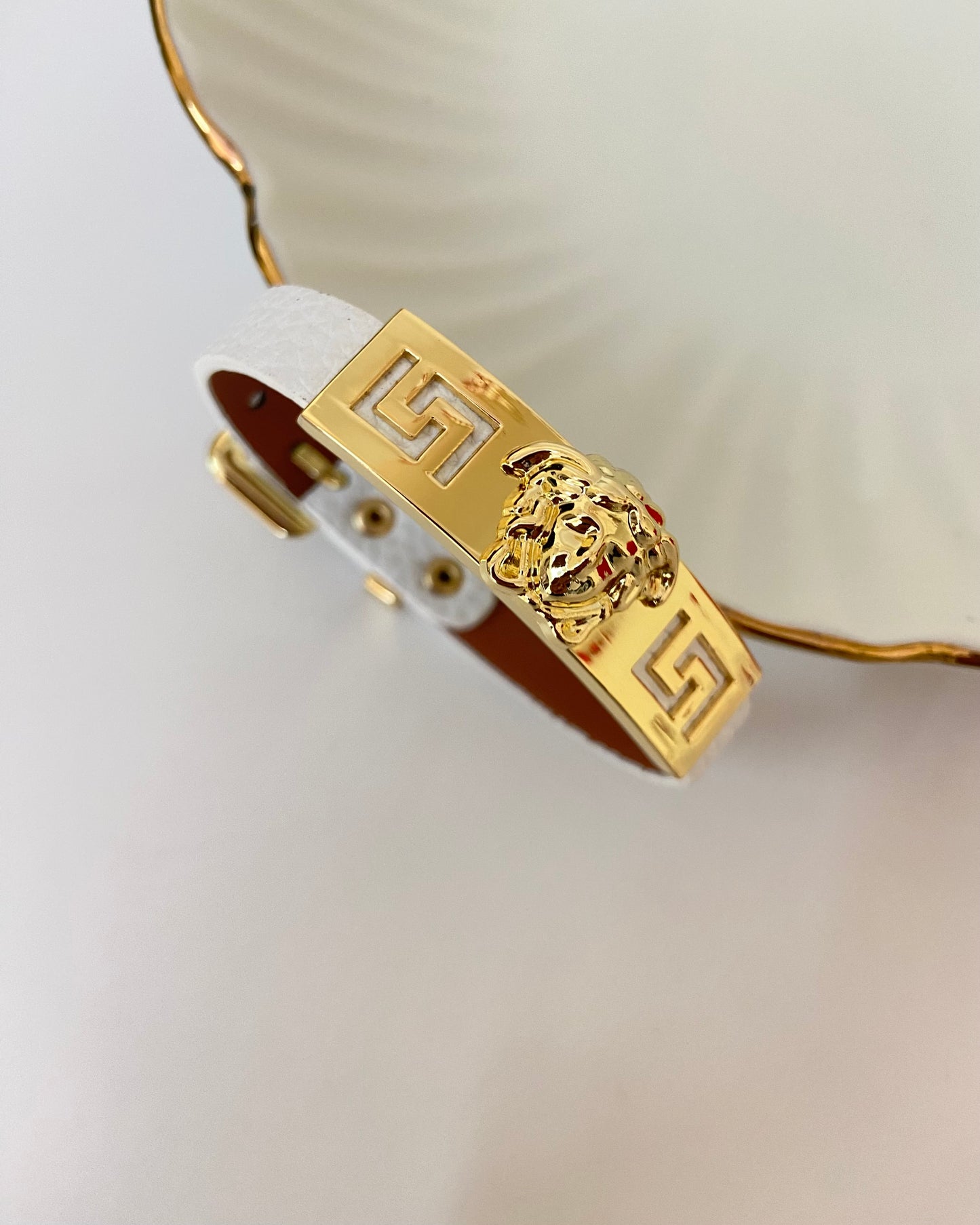 White Varsac Designer Leather Belt Bracelet