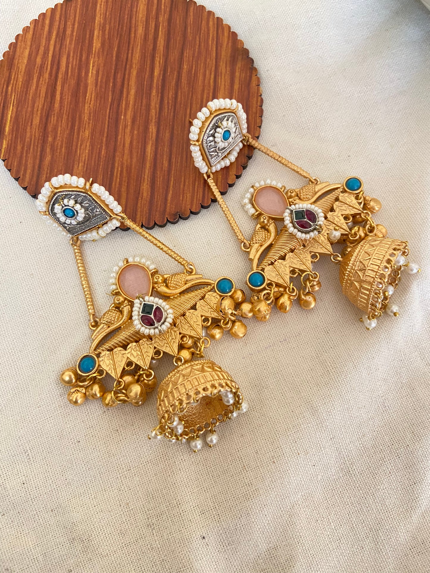 Pink Peacock Jhumkas