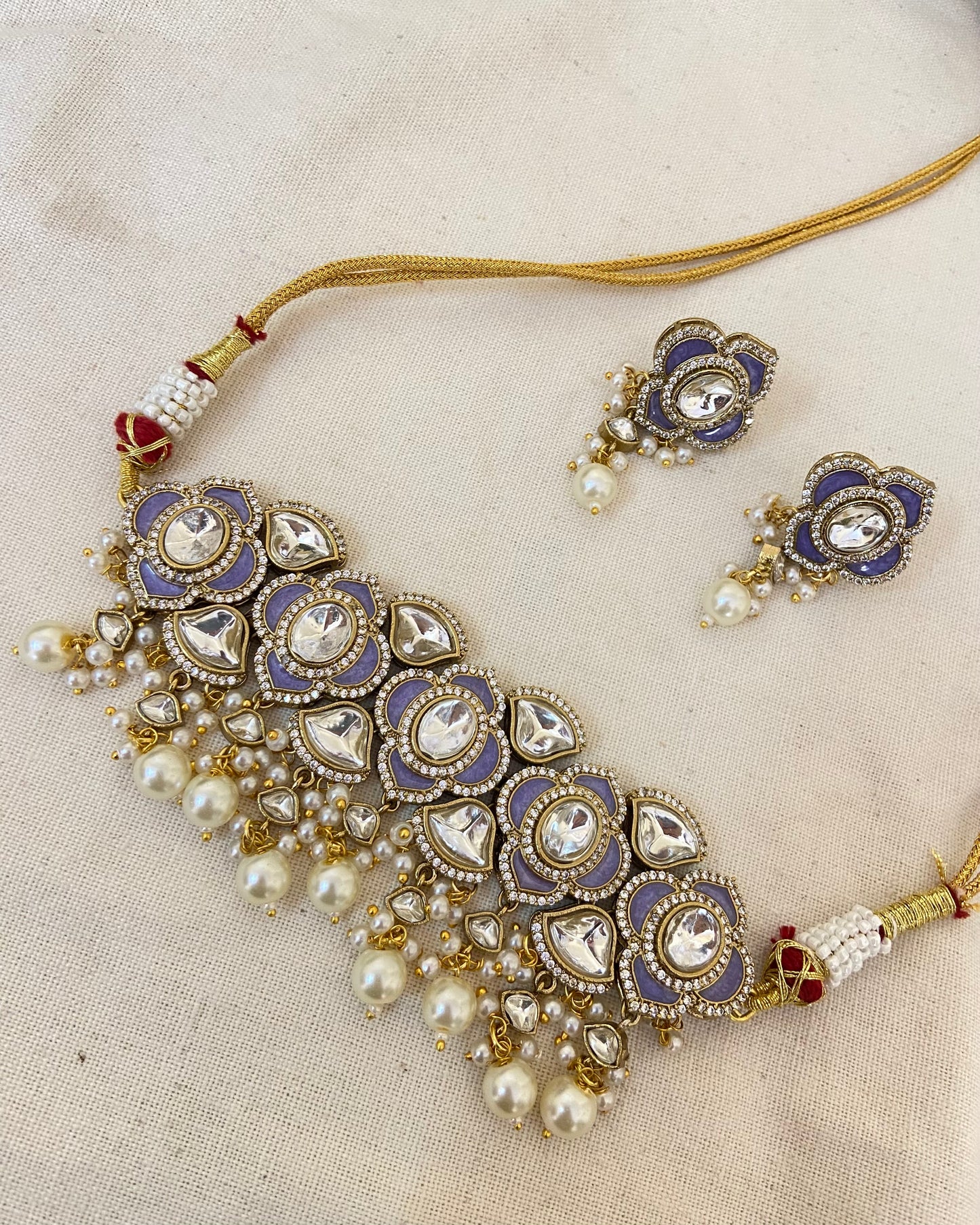 Pearls Lavender Enamel Meenakari Set