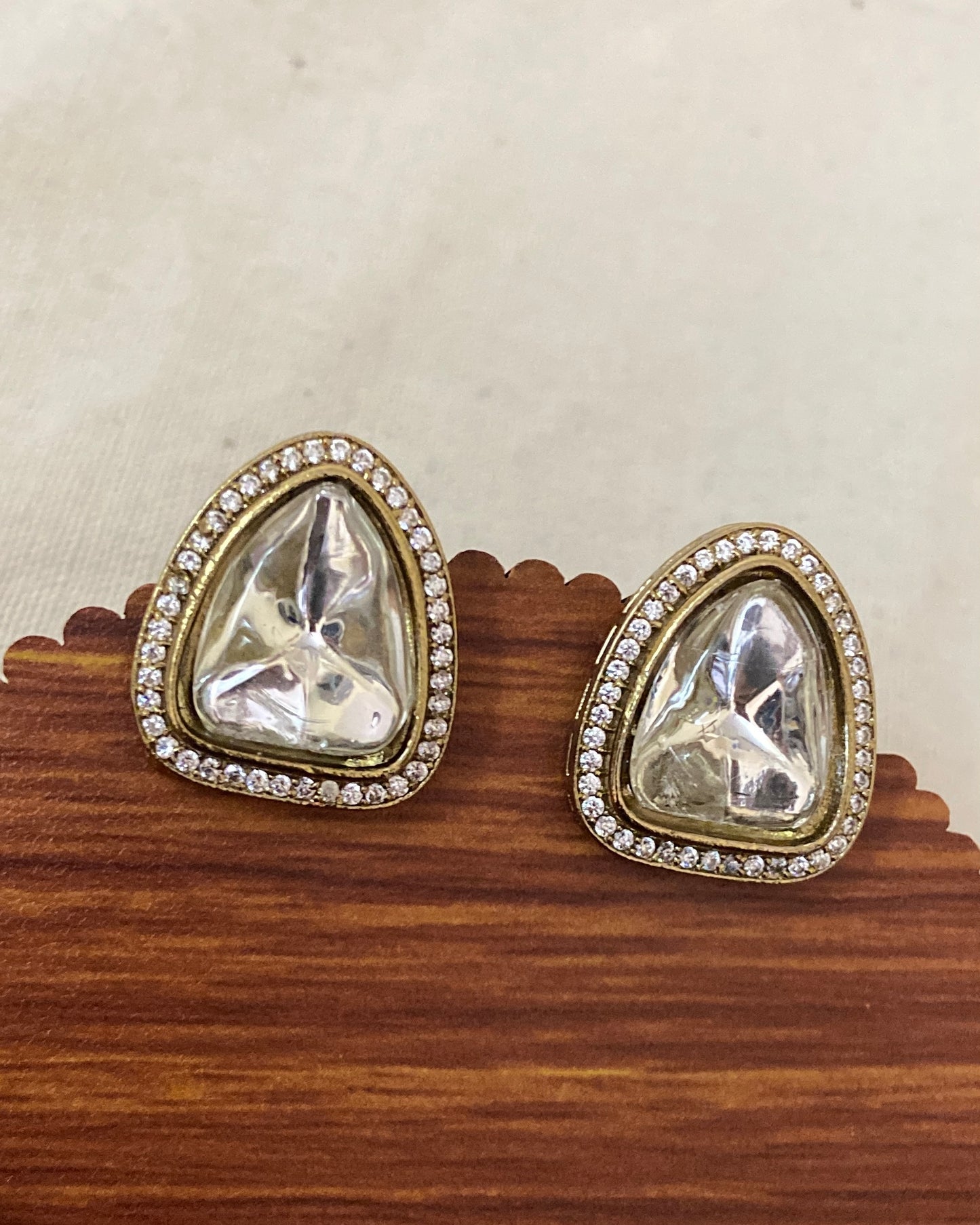 Triangle Moissanite Polki Studs
