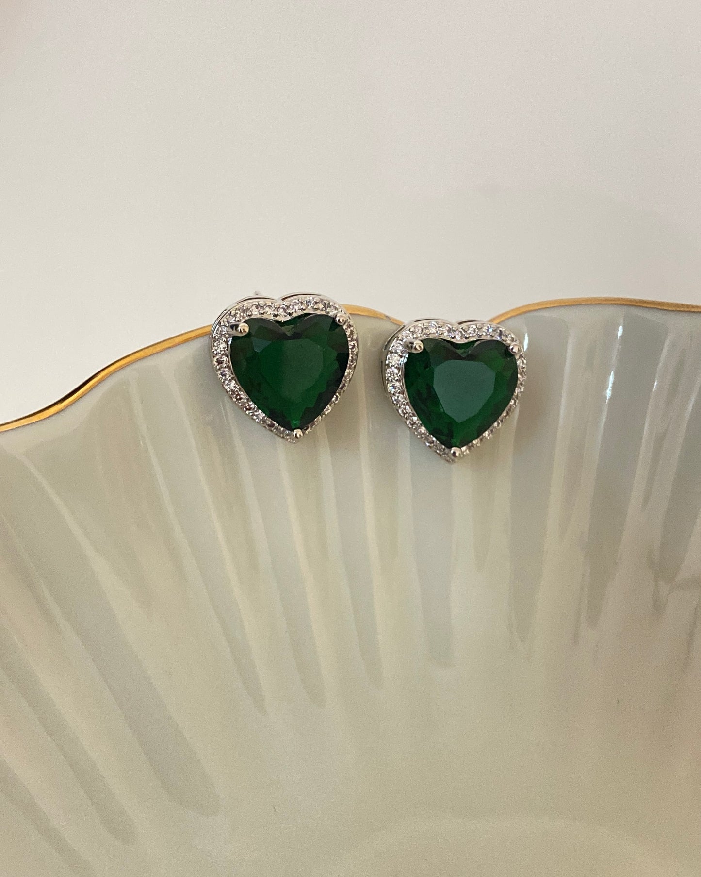 Silver Emerald Heart Earring