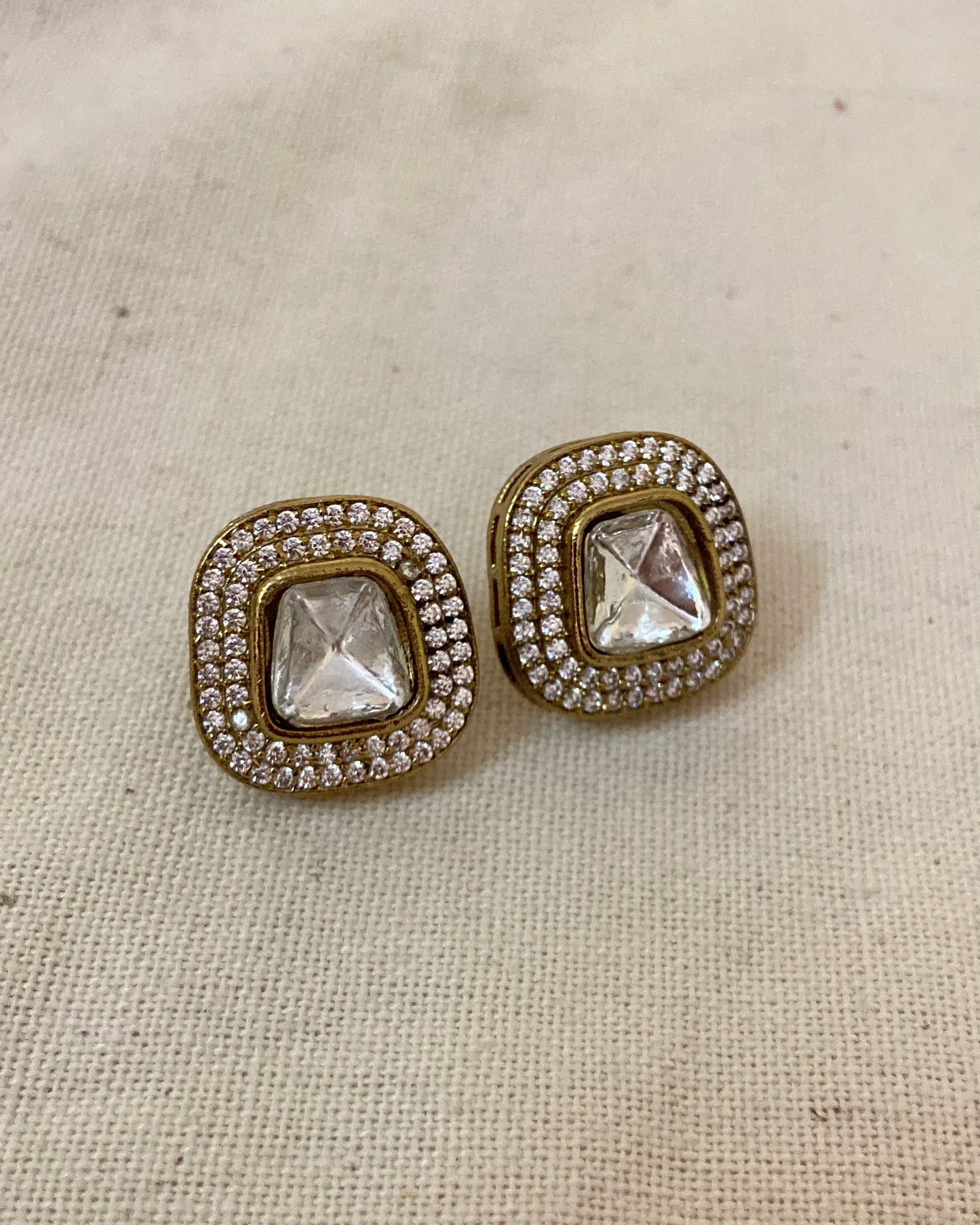 Square Moissanite Polki Studs