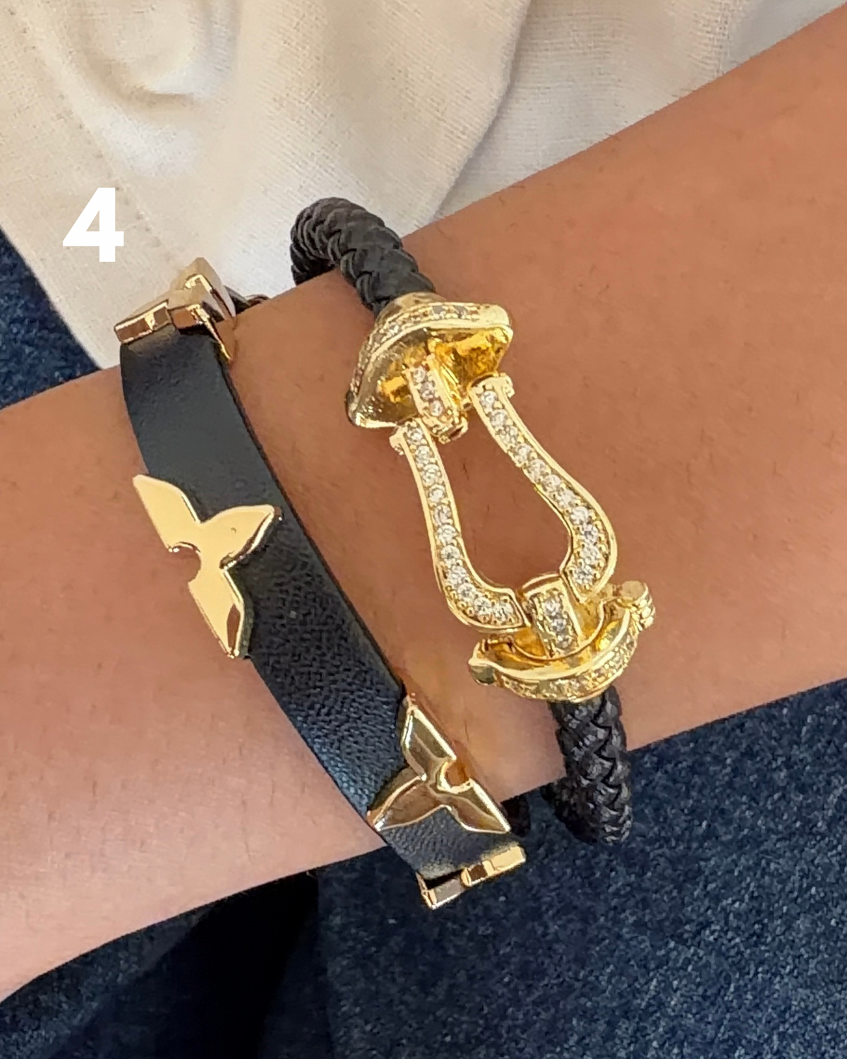Black Rope & Belt Bracelet Stack (Set of 2)