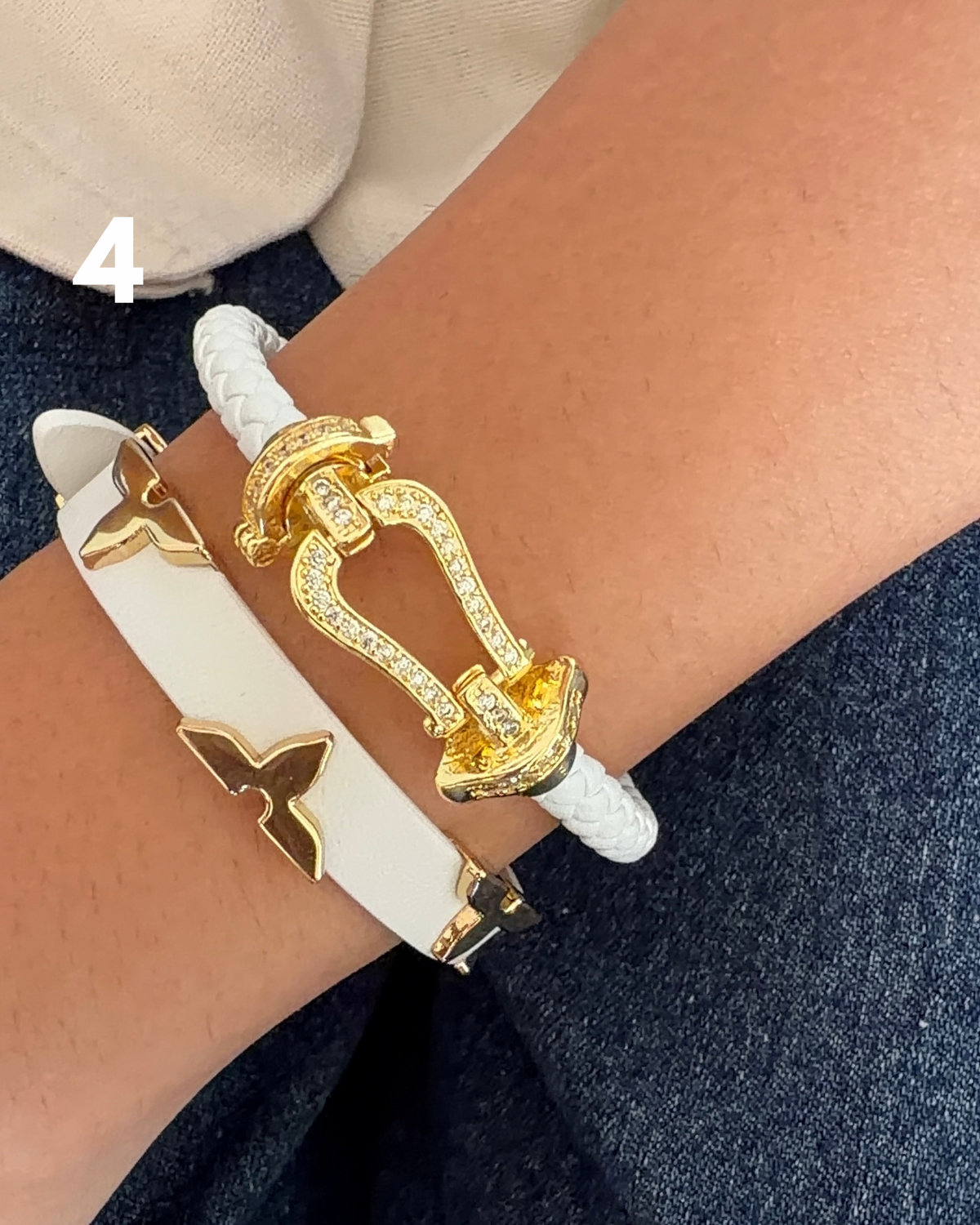 White Rope & Belt Bracelet Stack (Set of 2)