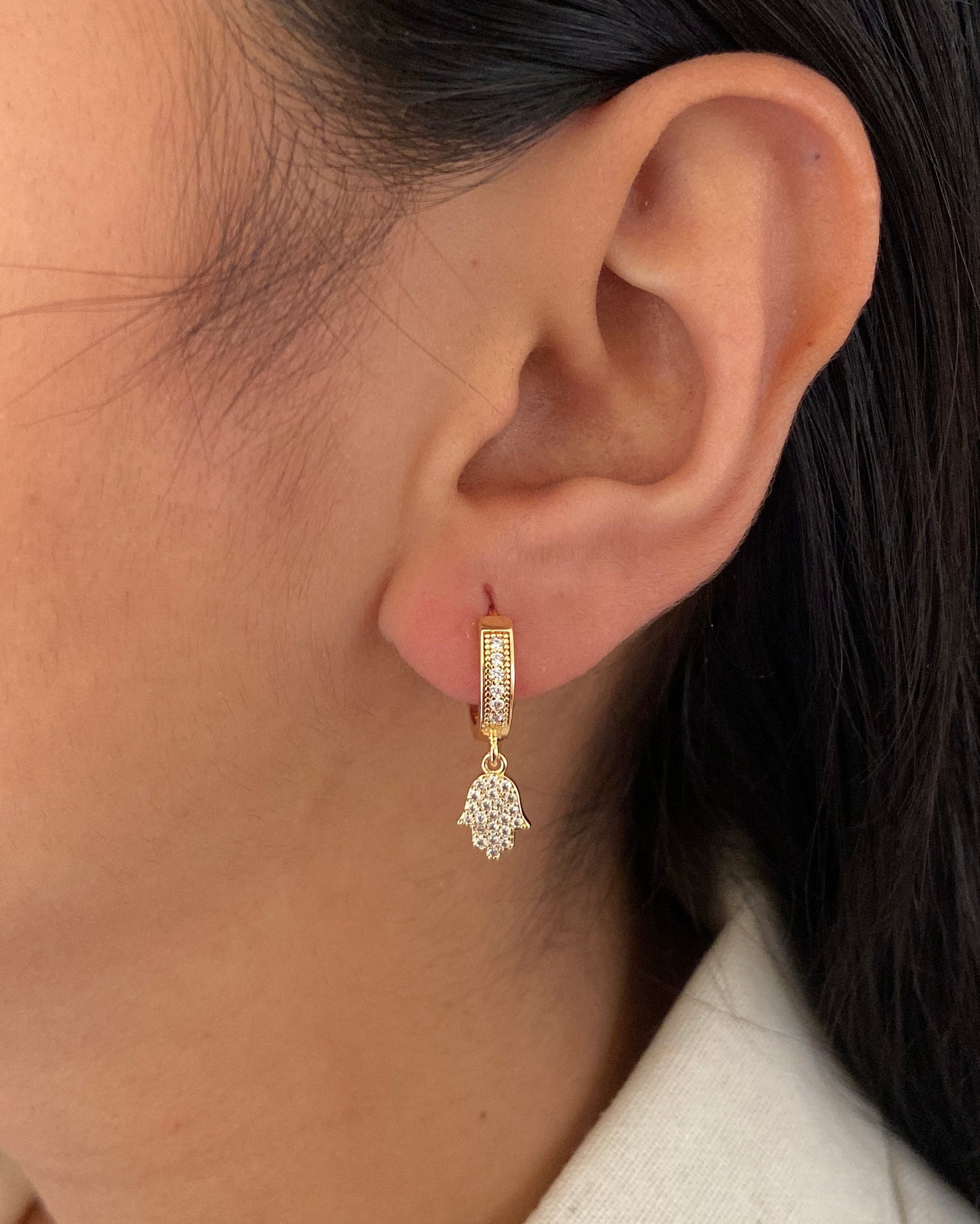 Hamsa Drop Huggie Earring