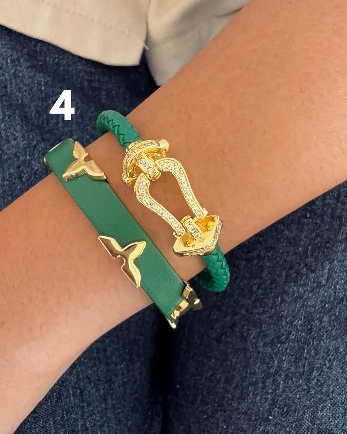 Green Roope & Belt Bracelet Stack (Set of 2)