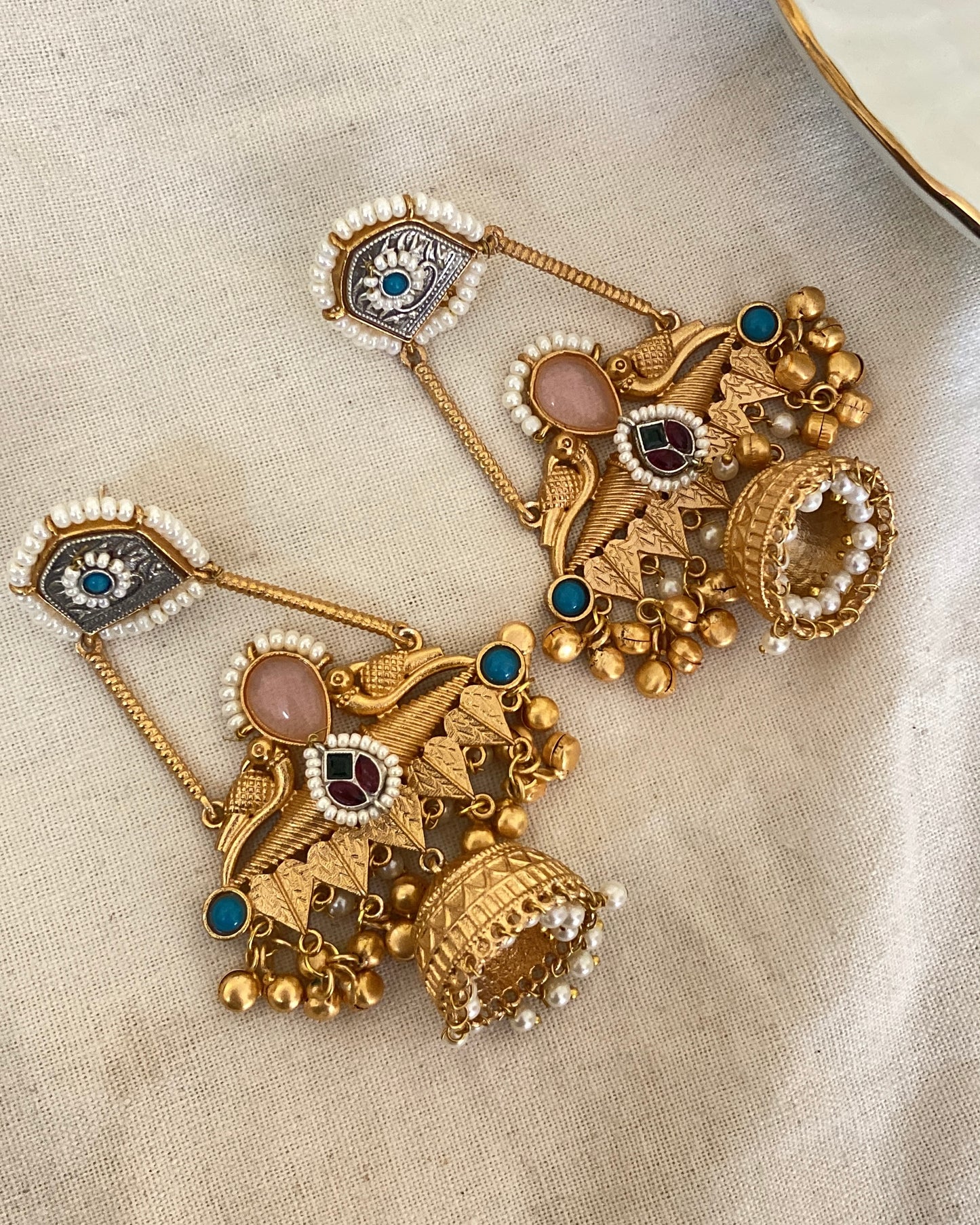 Pink Peacock Jhumkas
