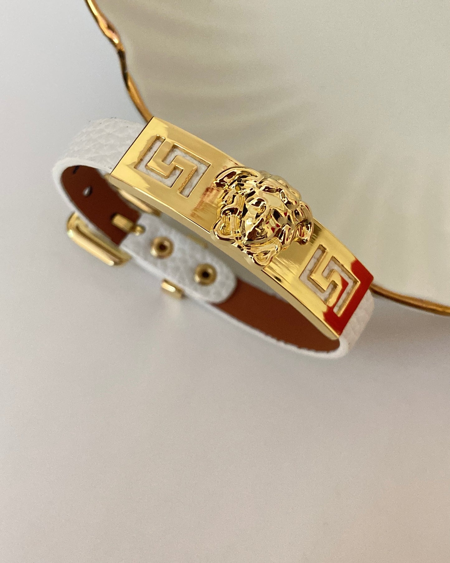 White Varsac Designer Leather Belt Bracelet