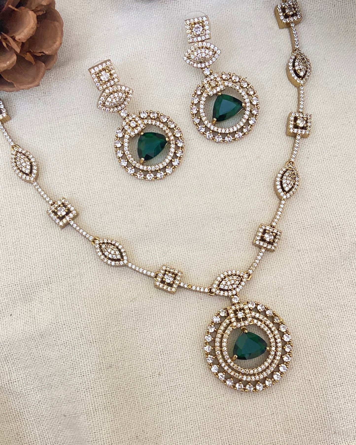 Polki necklace set with green stones