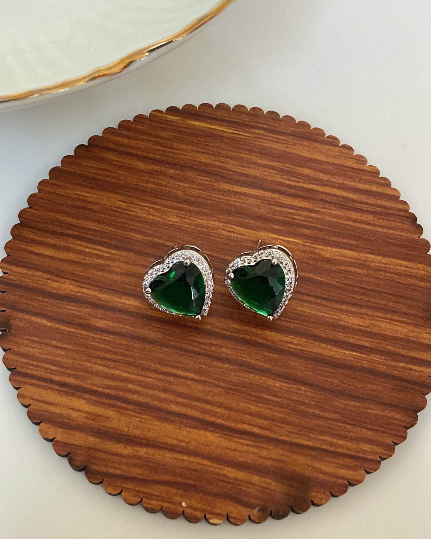 Silver Emerald Heart Earring