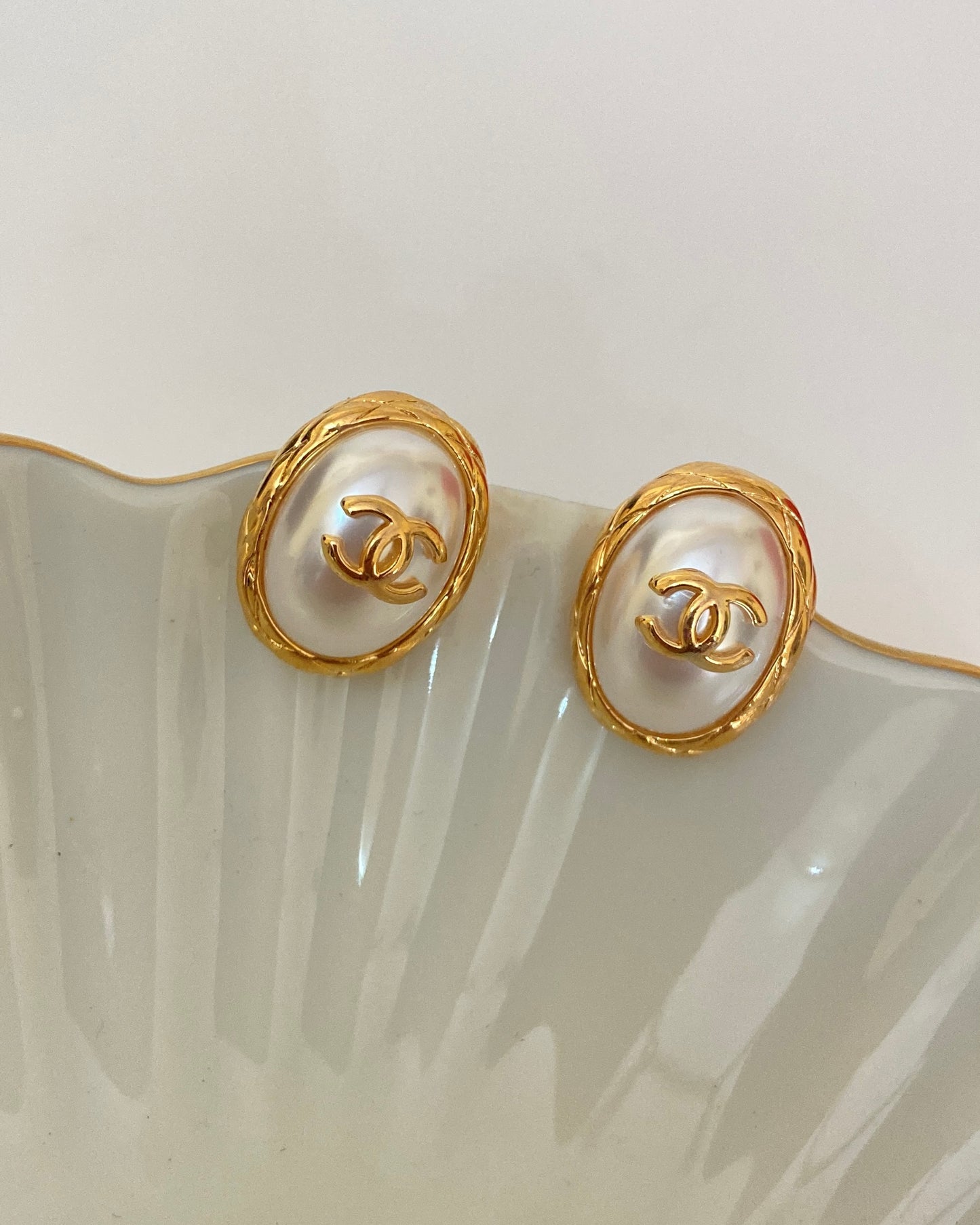 Vintage Pearl CC Earrings