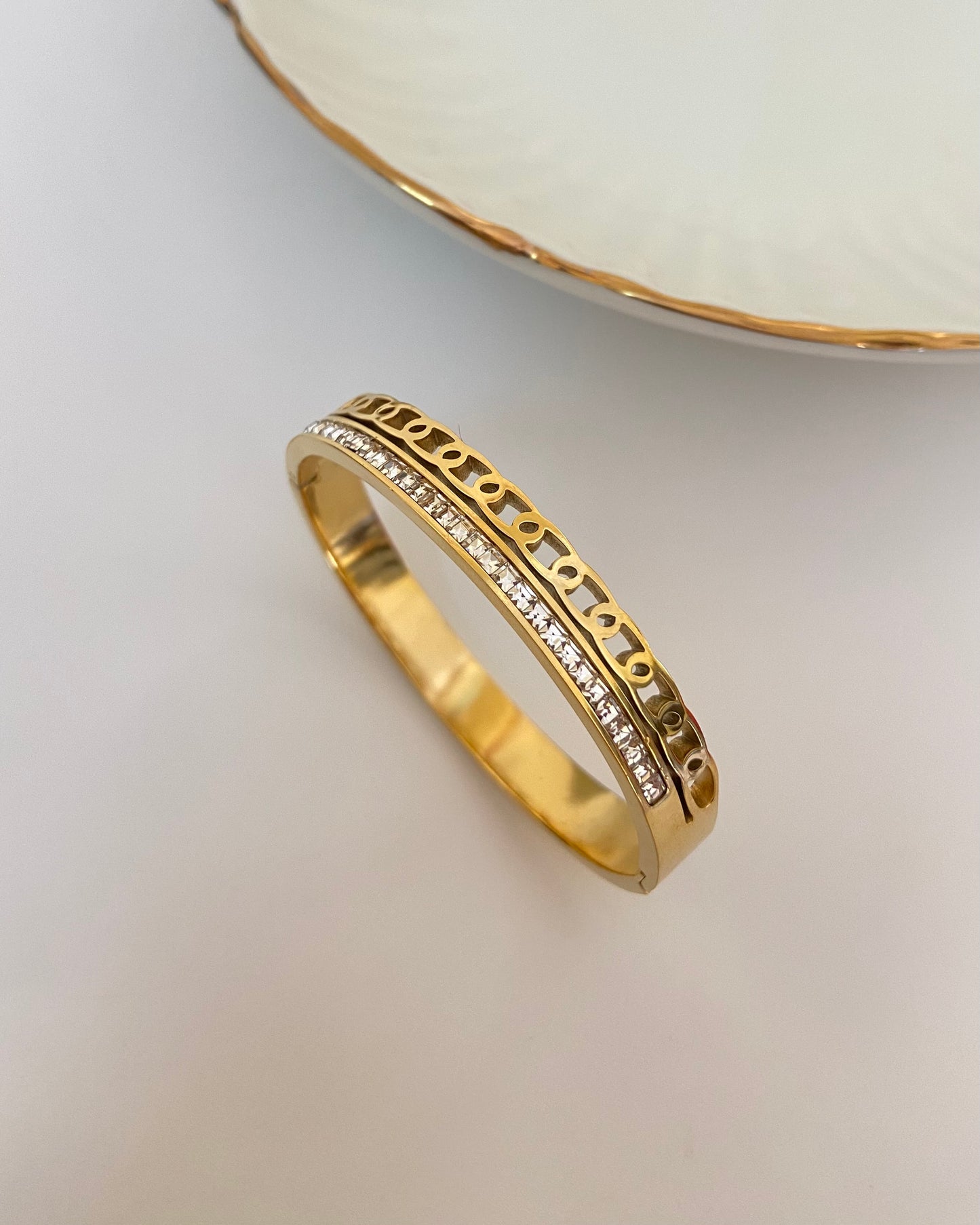 Double Row line Stone Bangle Bracelet - Baby Size (2.0 to 2.2)