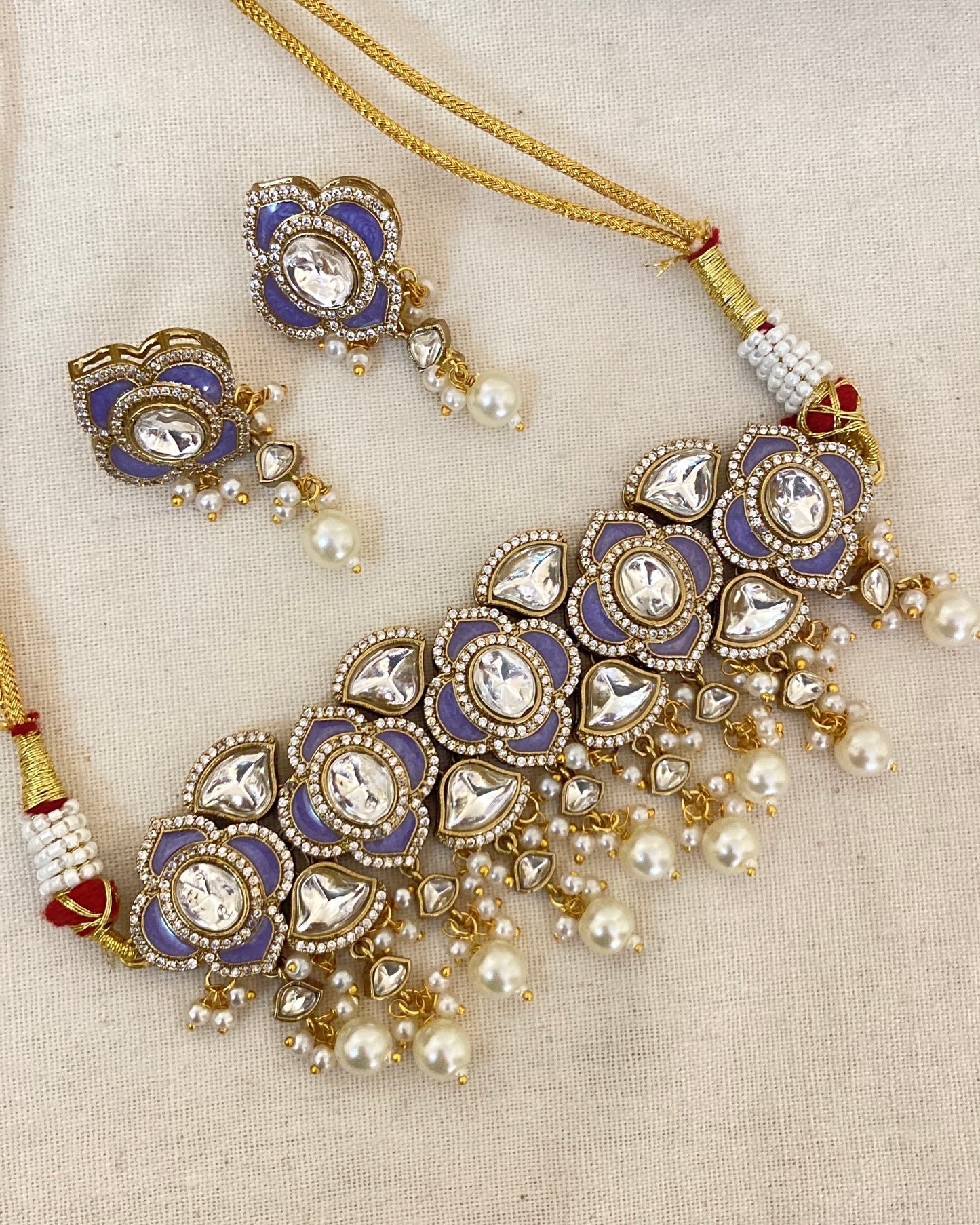 Pearls Lavender Enamel Meenakari Set