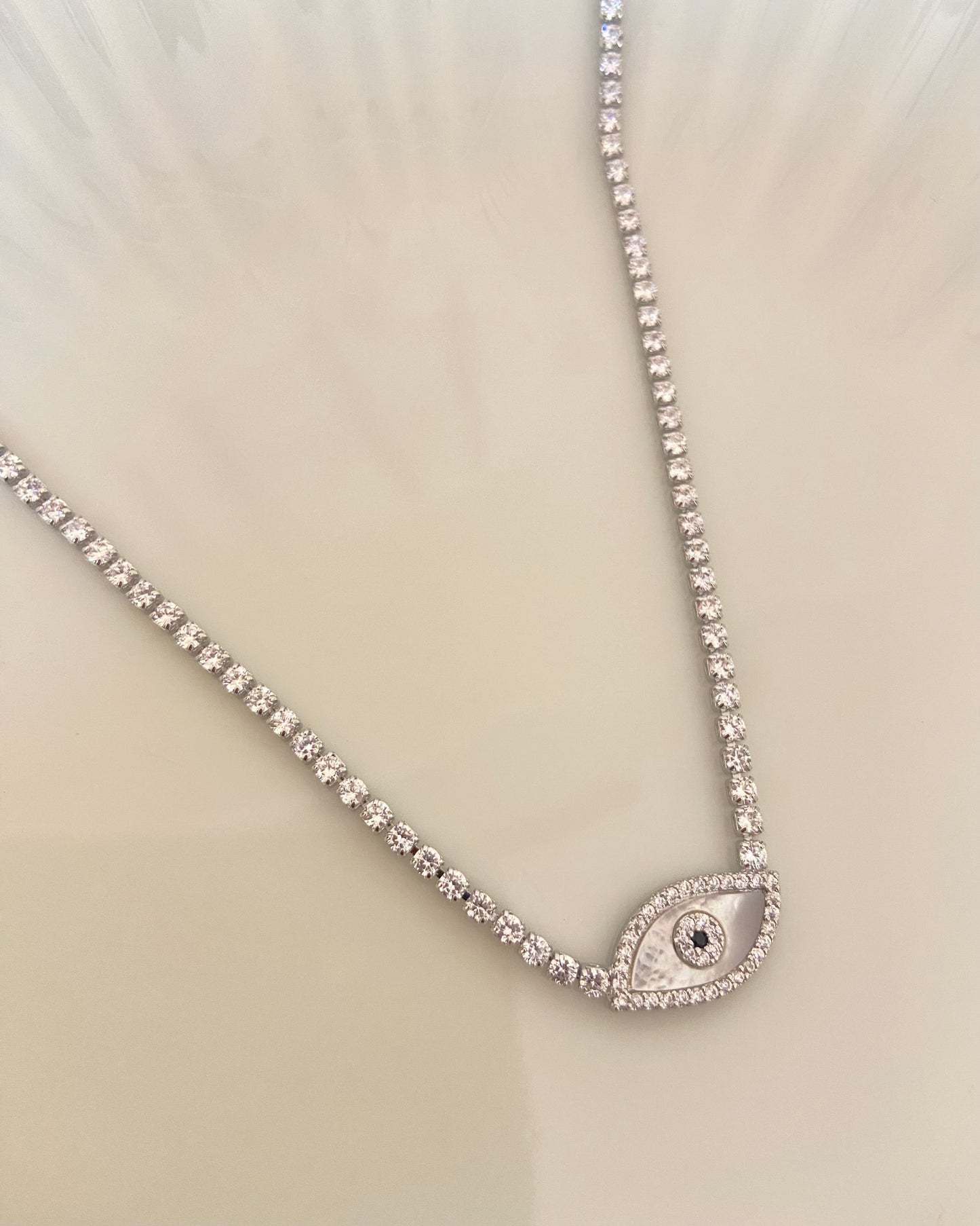 Evil Eye Silver Tennis Necklace