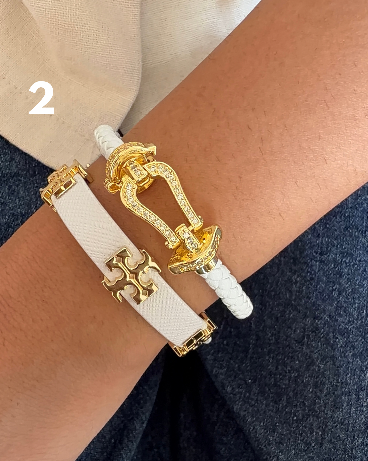 White Rope & Belt Bracelet Stack (Set of 2)