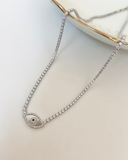 Evil Eye Silver Tennis Necklace