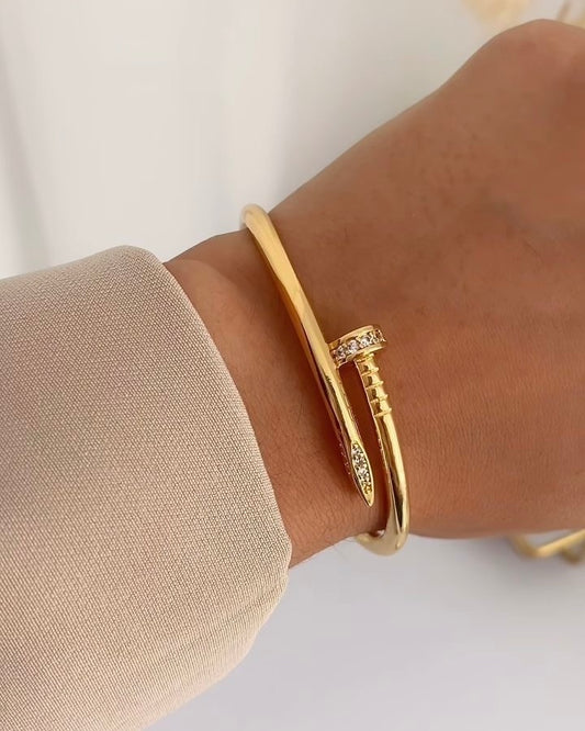 Gold Nail Bracelet with Stone