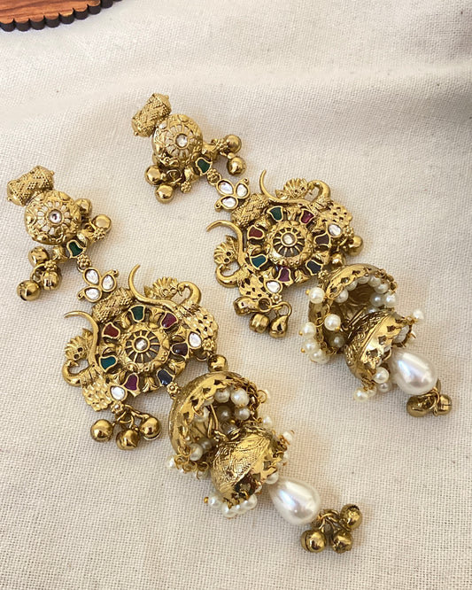Multi Color Vintage Kundan Jhumka