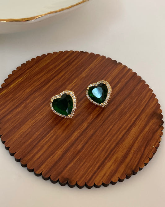 Gold Emerald Heart Earring