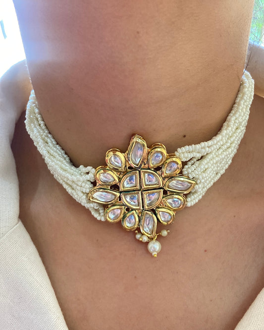 Drop Pearl Kundan Menakari Choker Set