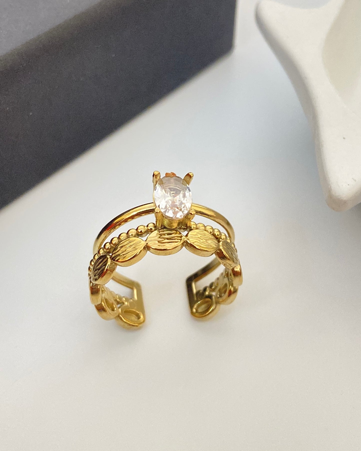 Dainty single stud Adjustable Ring