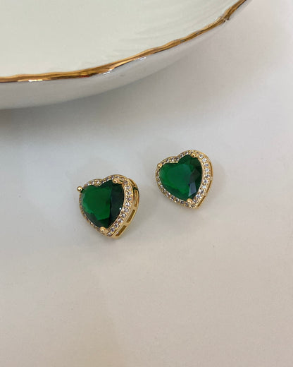Gold Emerald Heart Earring