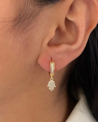 Hamsa Drop Huggie Earring