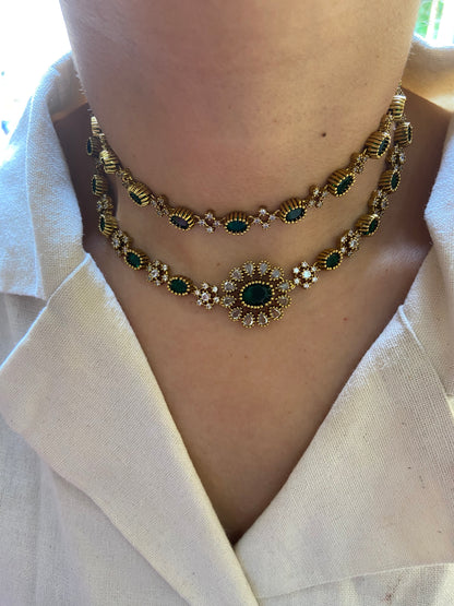 Emerald Double Layered Necklace Set