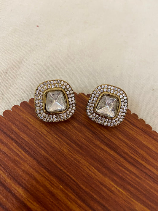 Square Moissanite Polki Studs