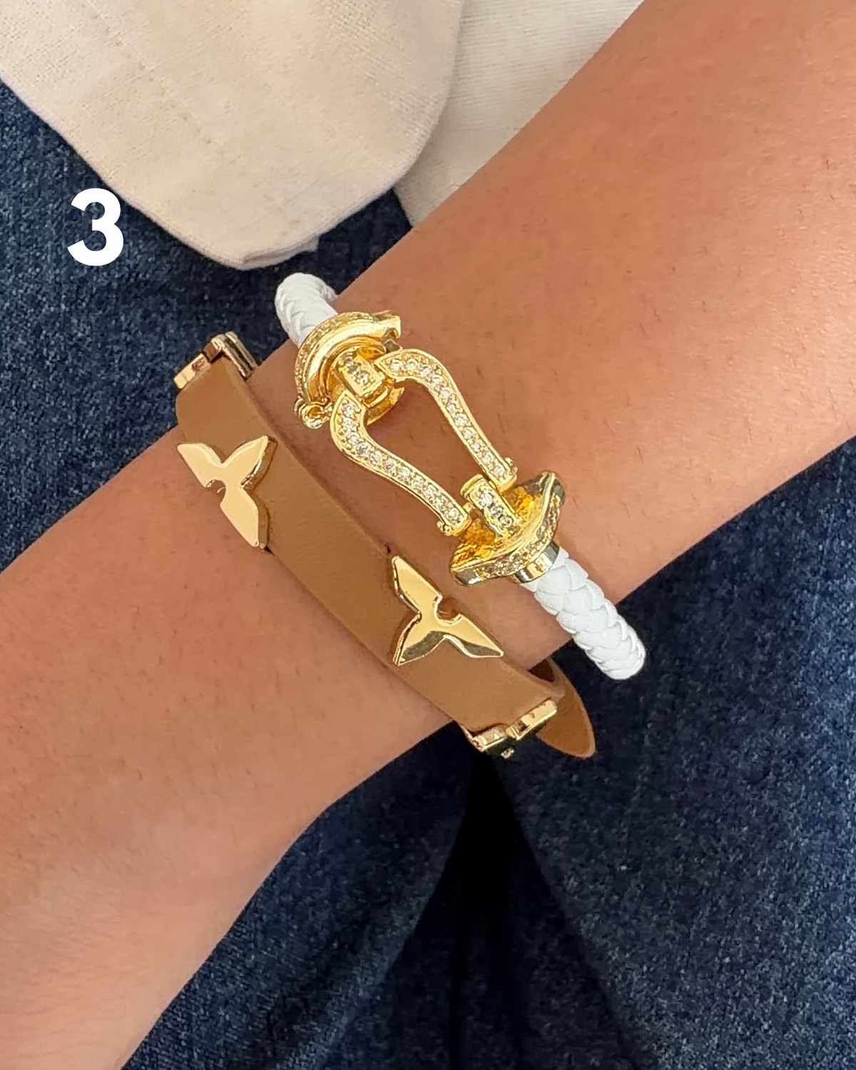 White Rope & Belt Bracelet Stack (Set of 2)