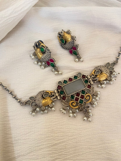 Silver & gold Grey Fish Pearl Choker Set