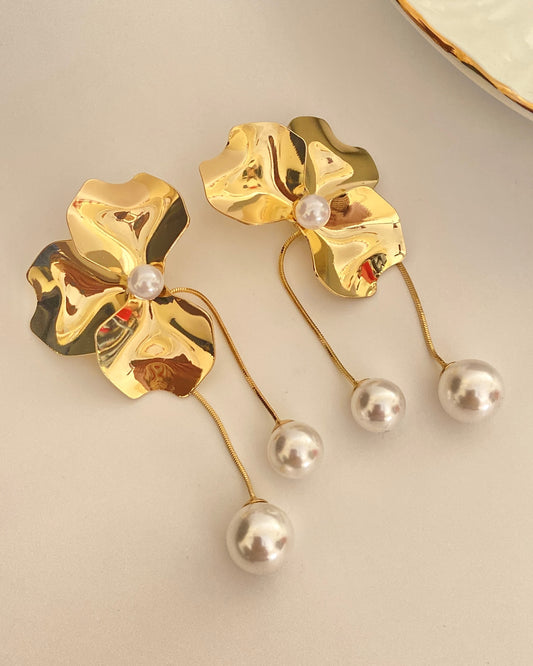 Flower Pearl Drop Earrings