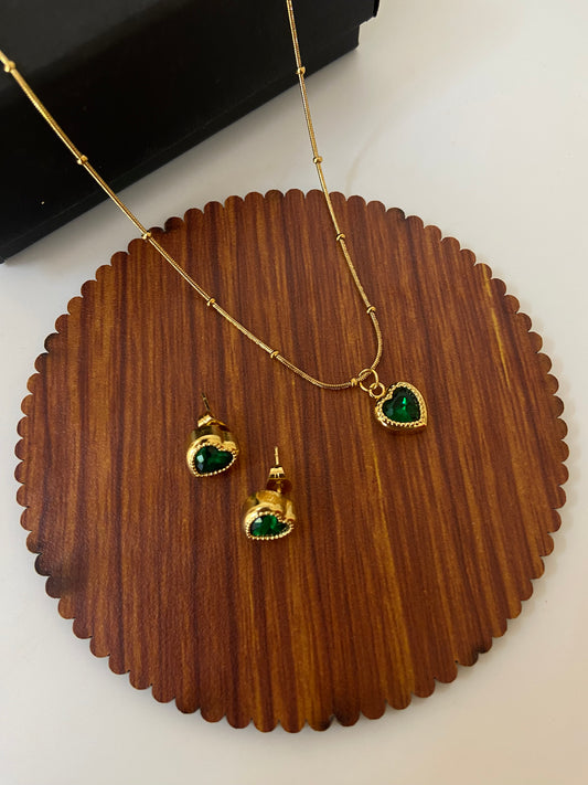 Emerald Heart Combo(Earring + Necklace )