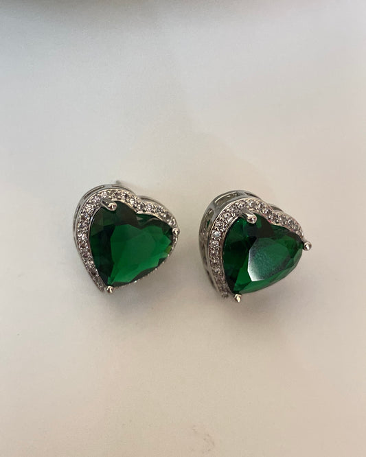 Silver Emerald Heart Earring