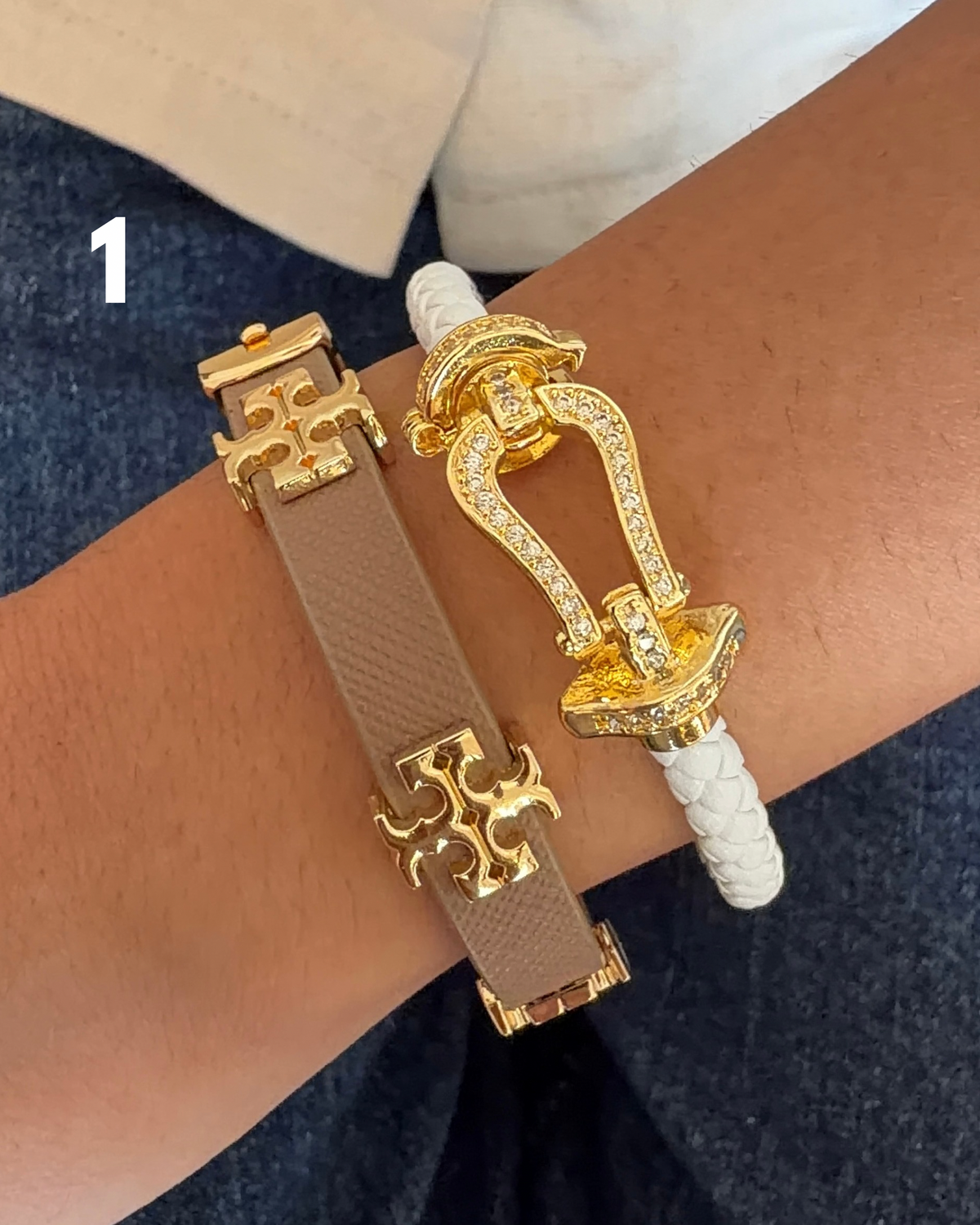 White Rope & Belt Bracelet Stack (Set of 2)