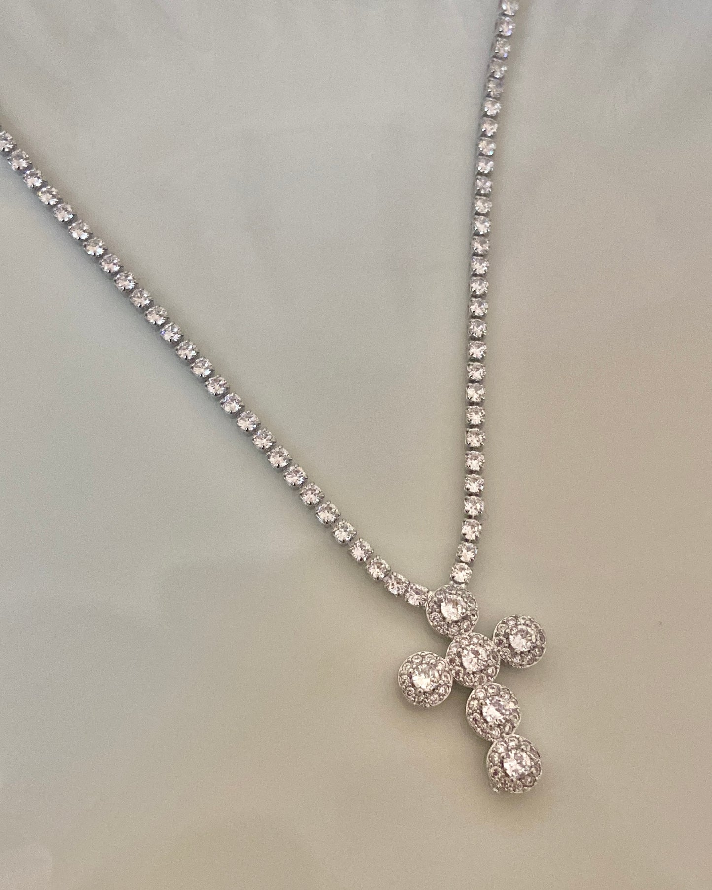 Cross Silver Tennis Necklace