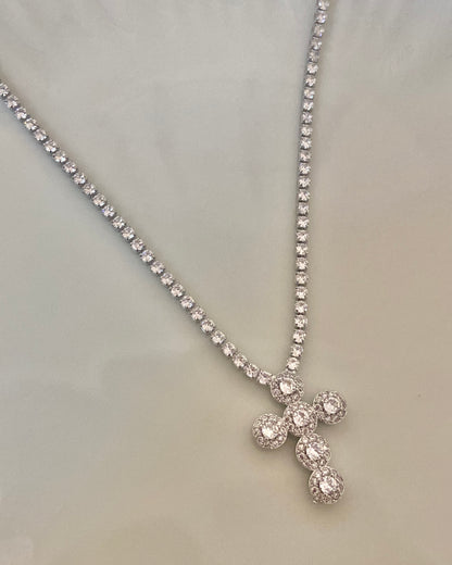 Cross Silver Tennis Necklace