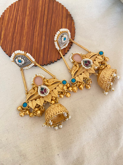 Pink Peacock Jhumkas