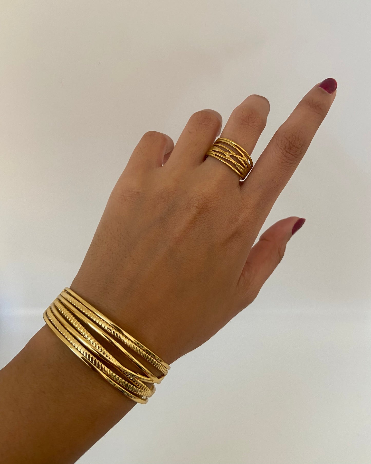 Textured Cuff Bracelet + Ring Combo