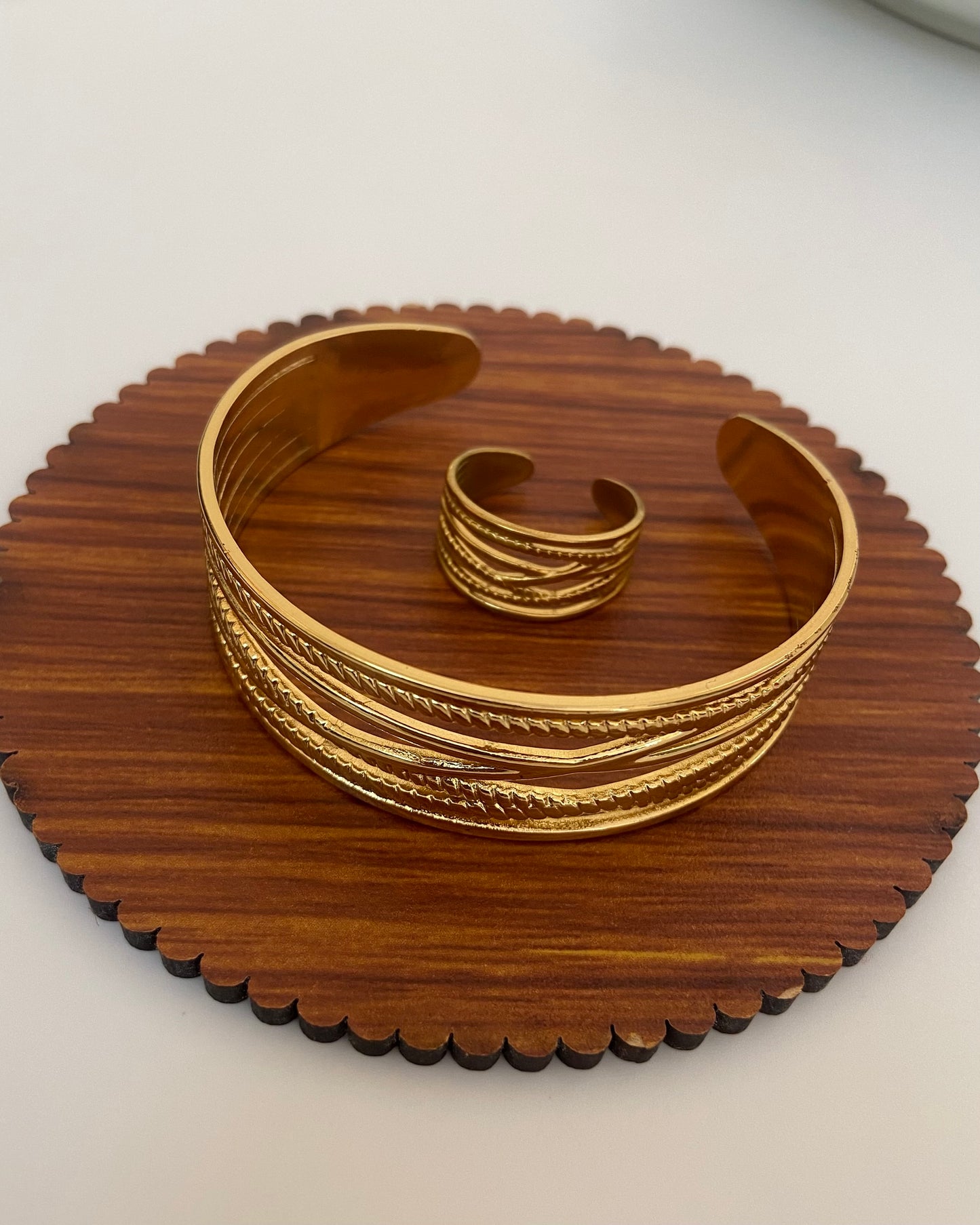 Textured Cuff Bracelet + Ring Combo