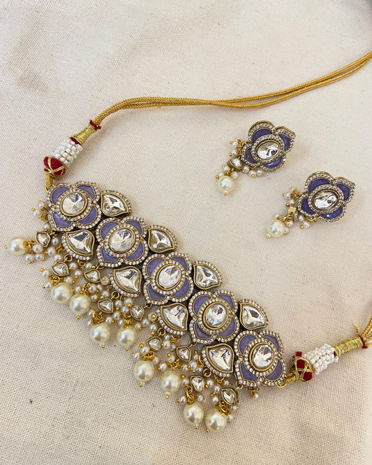Pearls Lavender Enamel Meenakari Set