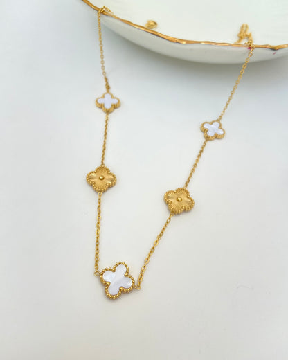 White & Gold Clover Necklace