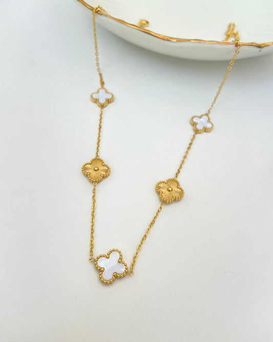 White & Gold Clover Necklace