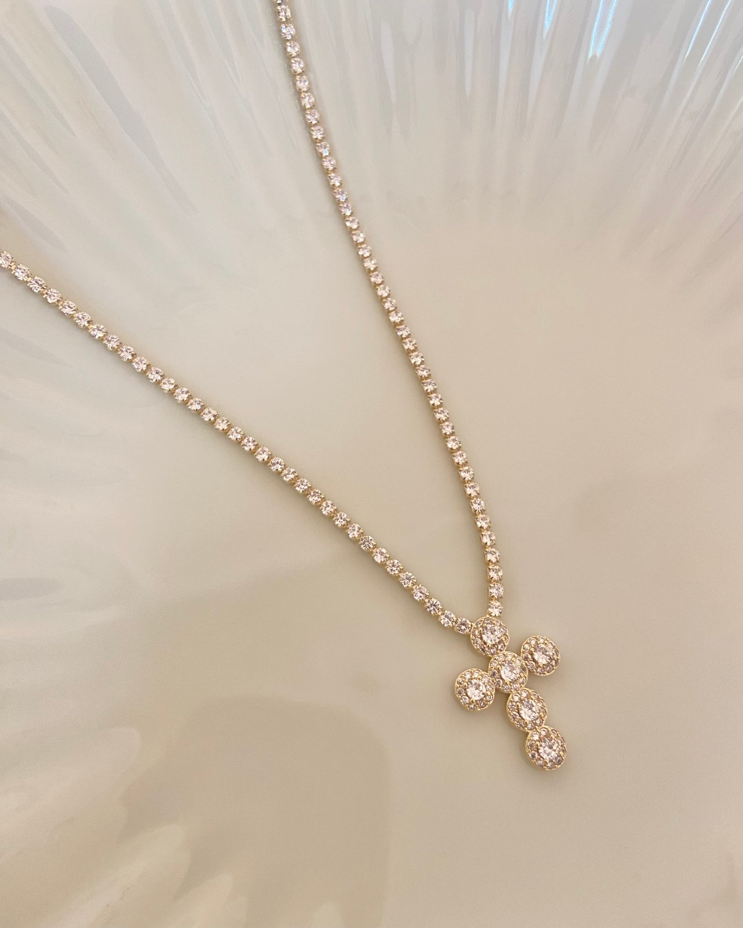 Cross Gold Tennis Necklace