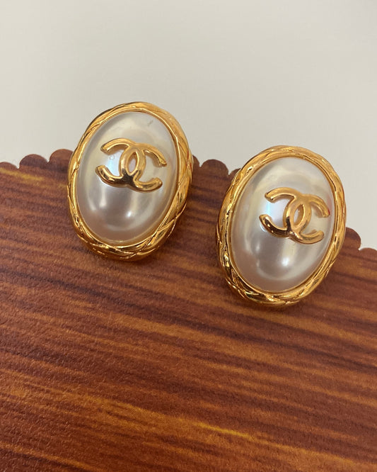 Vintage Pearl CC Earrings