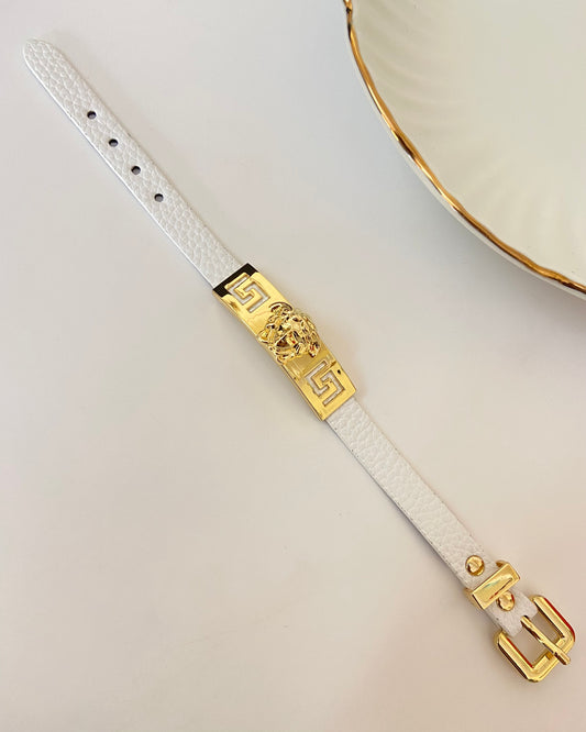 White Varsac Designer Leather Belt Bracelet