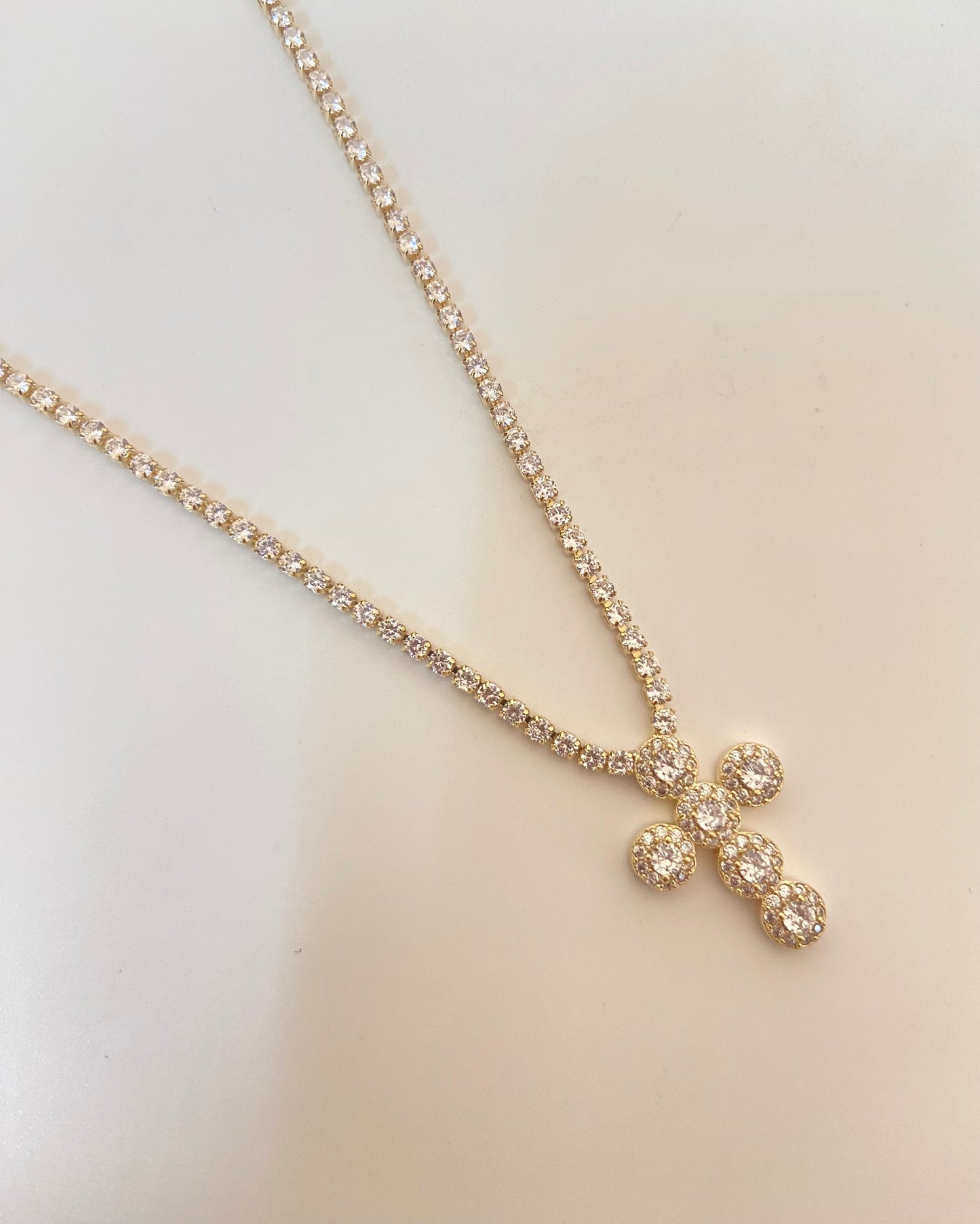 Cross Gold Tennis Necklace